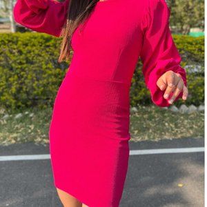 NWT Elegant Fuchsia Pink Balloon Puff Sleeves Bodycon Dress